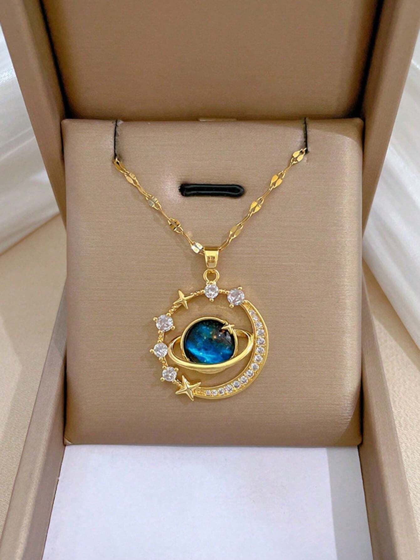 💜COLLAR SATURNO🪐 GALAXY LOVE EN ACERO INOXIDABLE + CAJA DE REGALO🎁