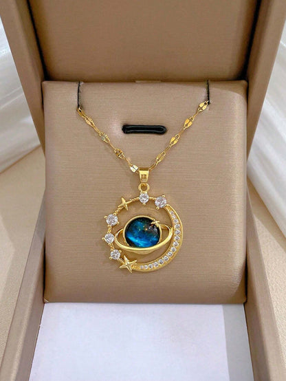 💜COLLAR SATURNO🪐 GALAXY LOVE EN ACERO INOXIDABLE + CAJA DE REGALO🎁