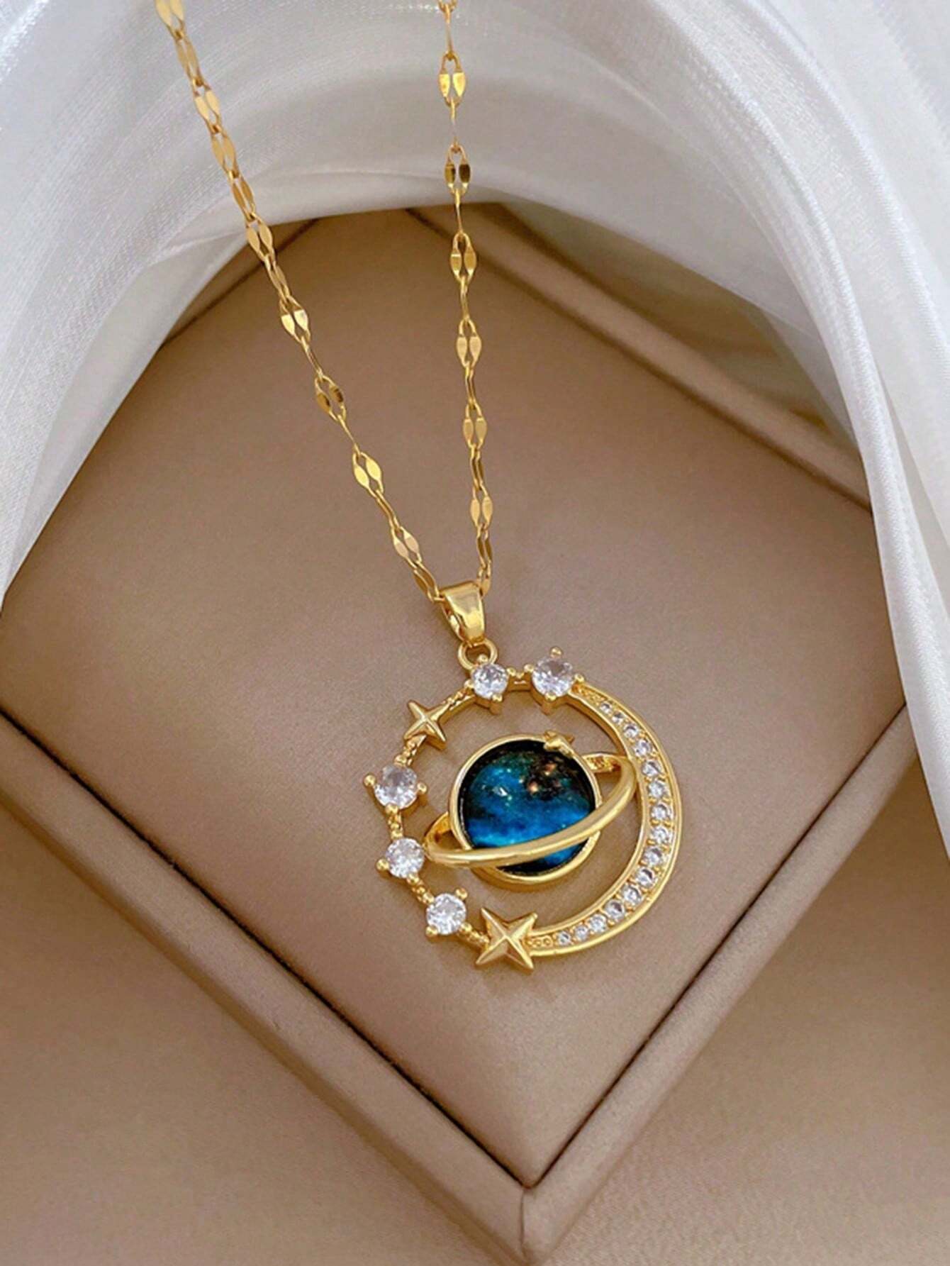 💜COLLAR SATURNO🪐 GALAXY LOVE EN ACERO INOXIDABLE + CAJA DE REGALO🎁