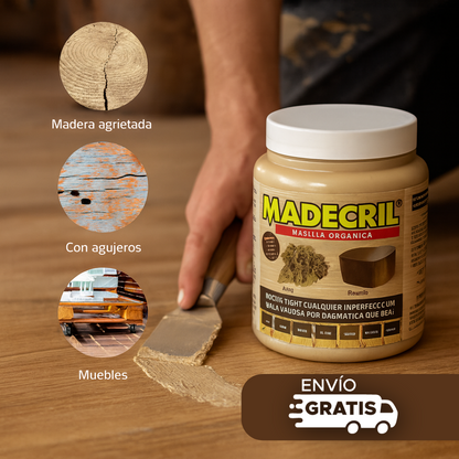👷🏼‍♂️ MADECRIL MASILLA ULTRA RESISTENTE INMUNIZANTE PARA REPARACIÓN DE MADERA 🪑