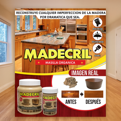 👷🏼‍♂️ MADECRIL MASILLA ULTRA RESISTENTE INMUNIZANTE PARA REPARACIÓN DE MADERA 🪑