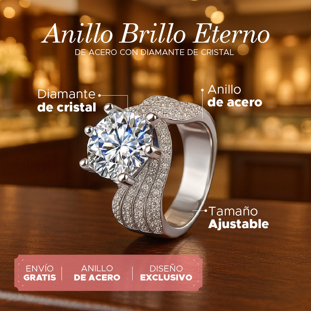 💍✨ ANILLO DE ACERO BRILLO ETERNO™ Ajustable con diamante de cristal  ✨💍
