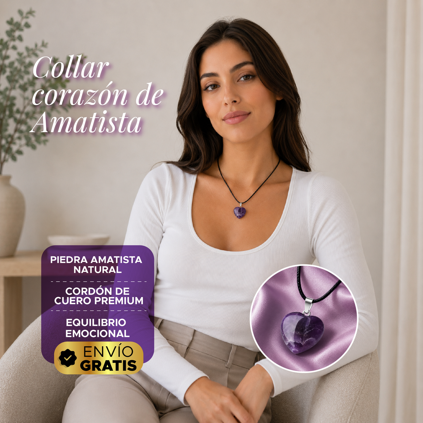 💜✨ COLLAR CORAZÓN DE AMATISTA NATURAL ✨💜