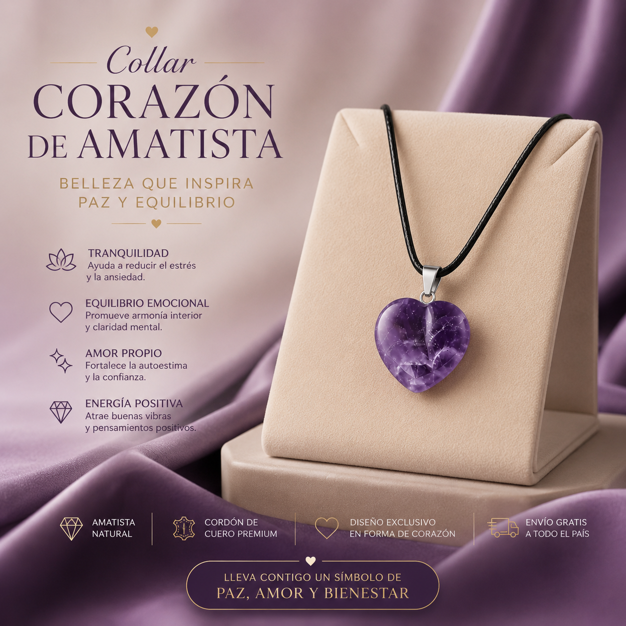 💜✨ COLLAR CORAZÓN DE AMATISTA NATURAL ✨💜