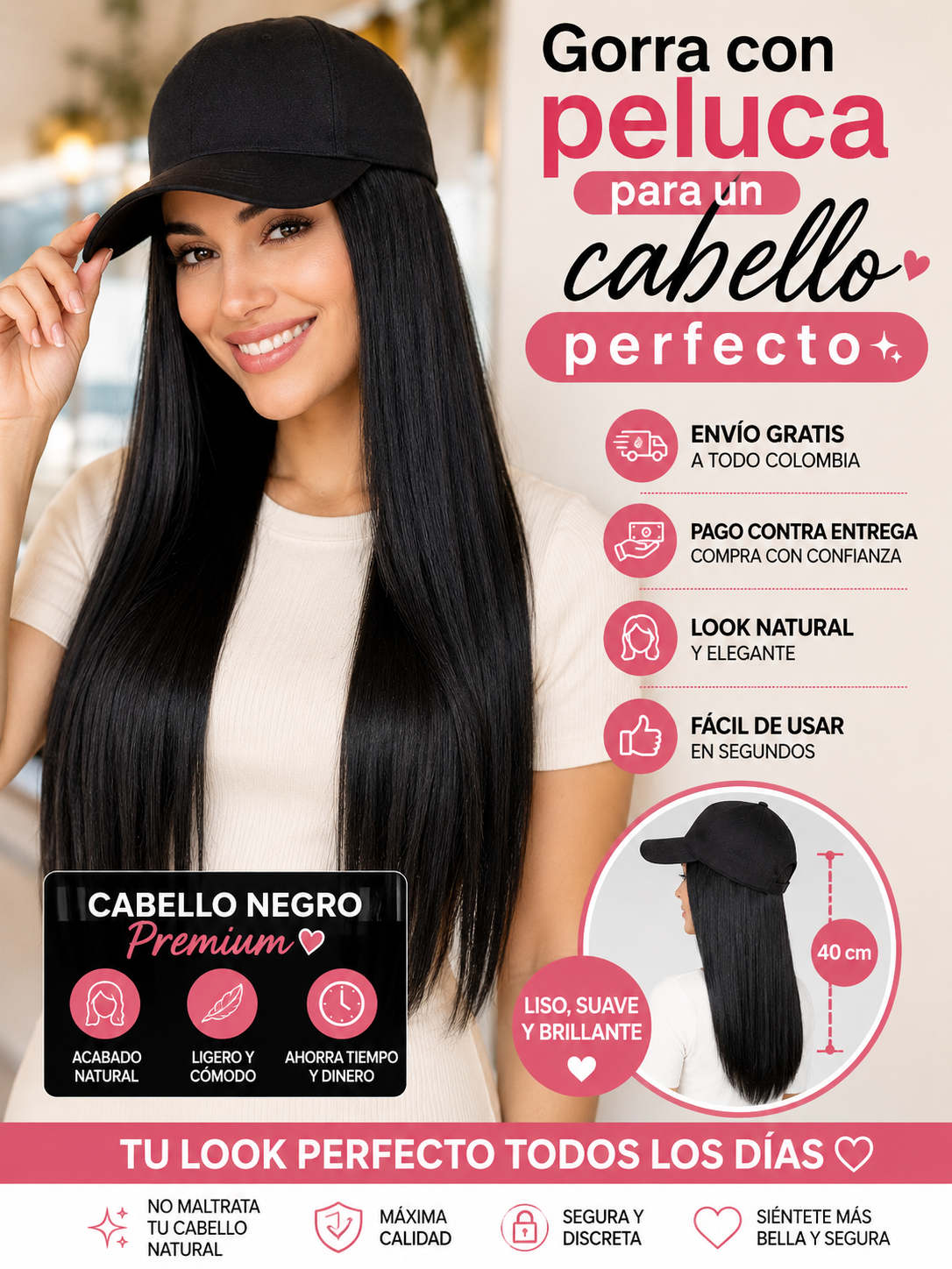 🧢GLAM CAP💁‍♀️GORRA CON PELUCA DE DISEÑO NATURAL✨