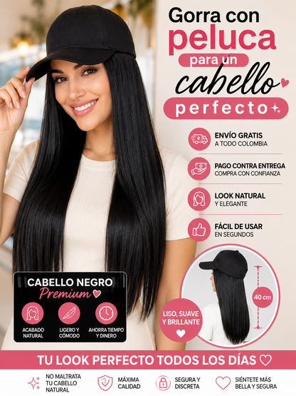 🧢GLAM CAP💁‍♀️GORRA CON PELUCA DE DISEÑO NATURAL✨