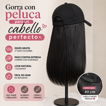 🧢GLAM CAP💁‍♀️GORRA CON PELUCA DE DISEÑO NATURAL✨