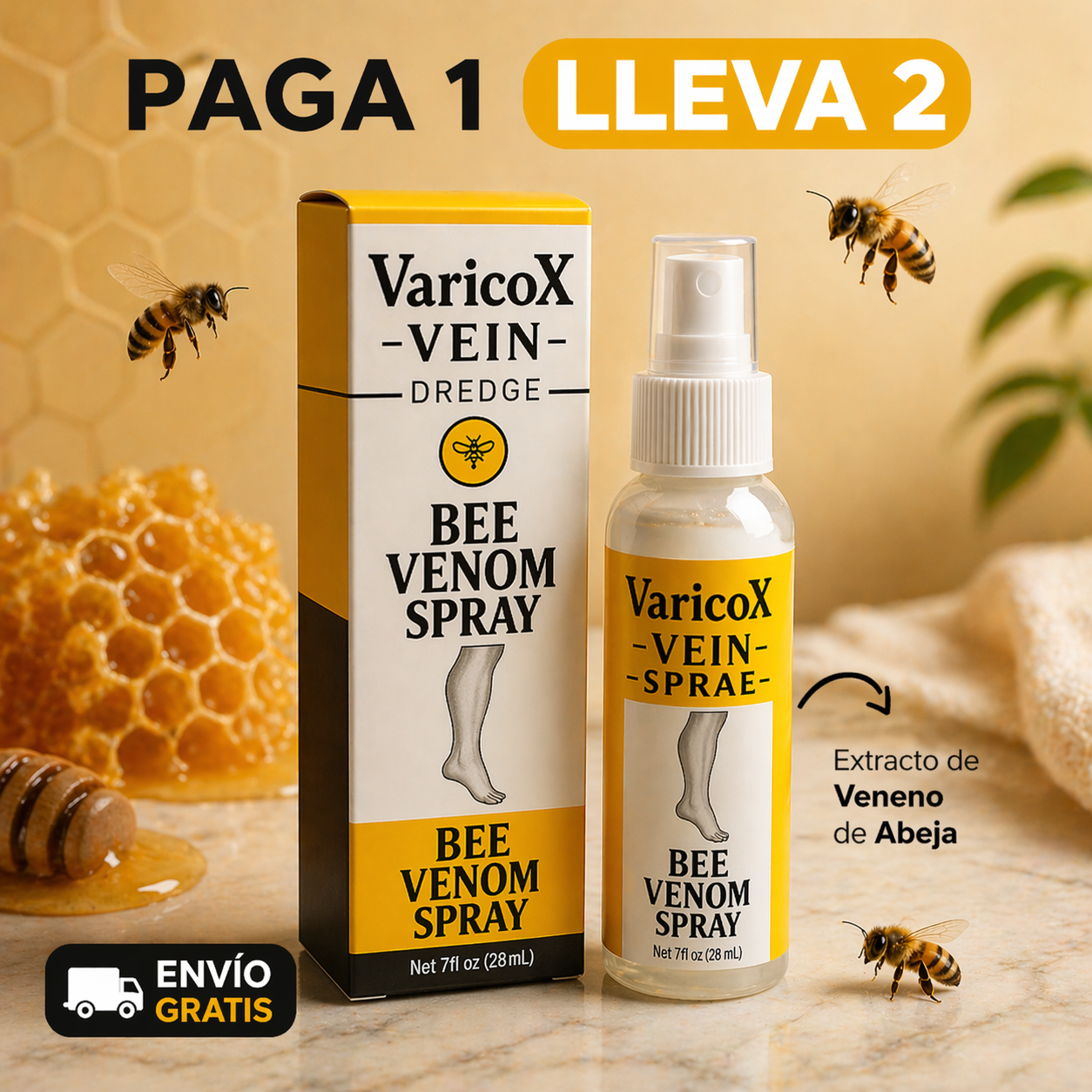 BEEVENOM 2X1 🐝 VARICOX VEINⓇ Veneno de abeja contra la VARICE + ULCERA + FLEBITIS