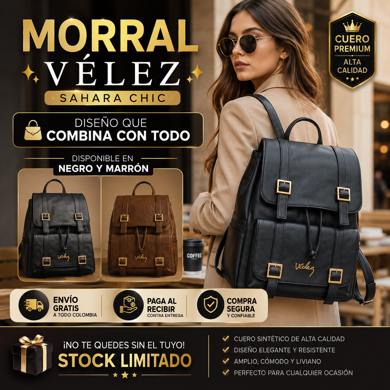🌟 Últimas unidades Morral Vélez Sahara Chic 👜✨Cuero vegano de alta calidad