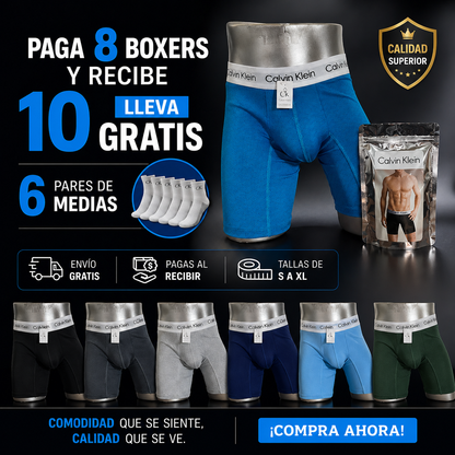 🩲🔥Mega Pack PAGA 8 Y LLEVA 10 Boxers + 6 Medias 🚀 🛒