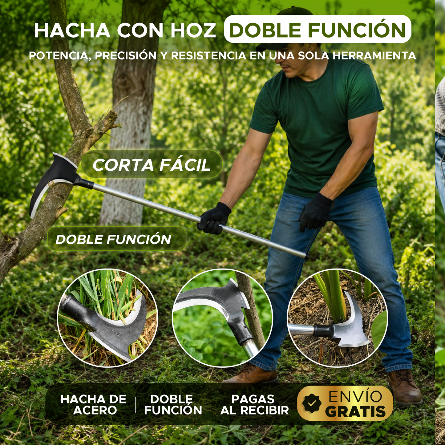 🌿⚒️ Hacha Hoz Doble Función – Potencia, Precisión y Resistencia en una sola herramienta ⚒️🌿