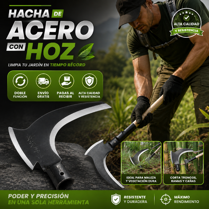 🌿⚒️ Hacha Hoz Doble Función – Potencia, Precisión y Resistencia en una sola herramienta ⚒️🌿