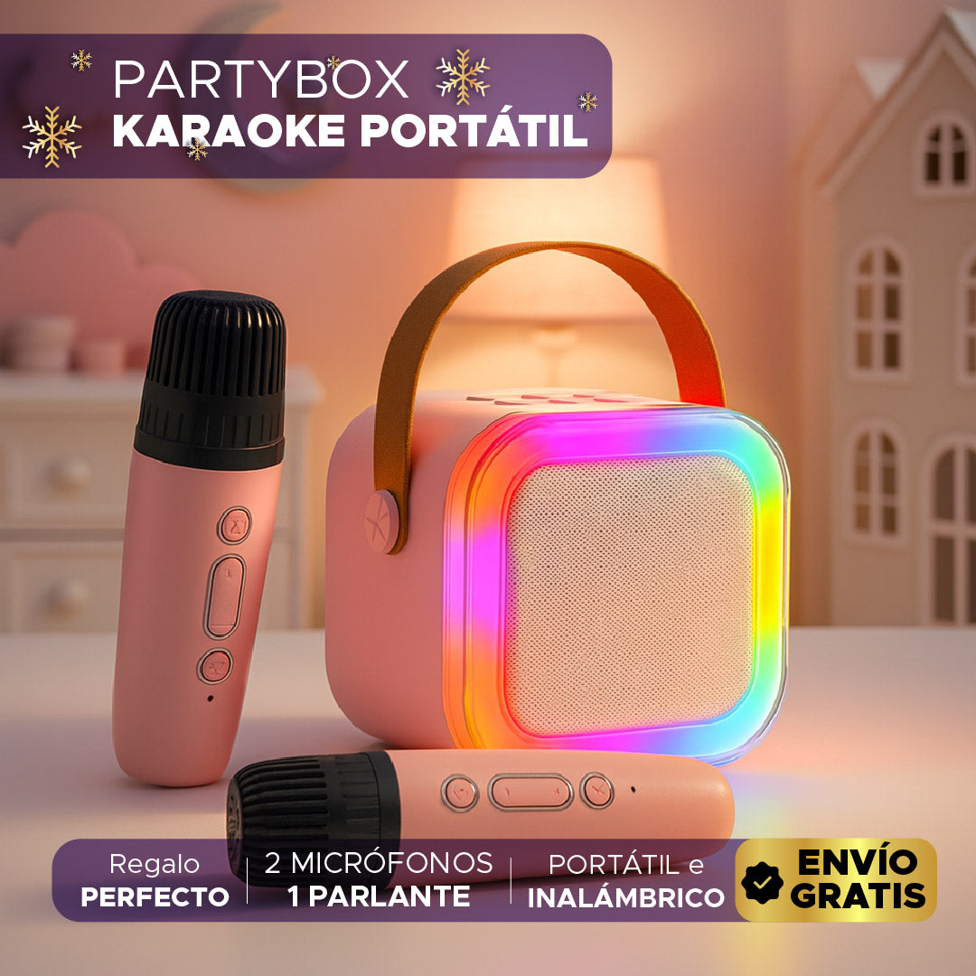 🎉🎶🎤 KARAOKE PARTYBOX, PARLANTE PORTÁTIL + 2 MICRÓFONOS 🎤✨