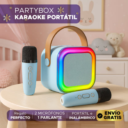 🎉🎶🎤 KARAOKE PARTYBOX, PARLANTE PORTÁTIL + 2 MICRÓFONOS 🎤✨
