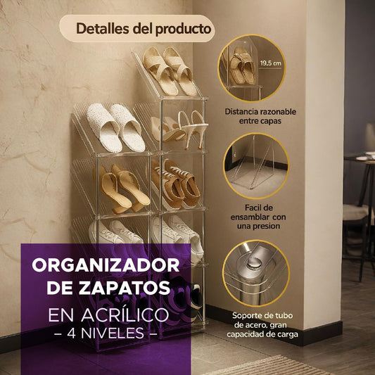 🥇 ORGANIZADOR DE ZAPATOS EN ACRÍLICO – 4 NIVELES 👟✨ Envío GRATIS 🚚💨