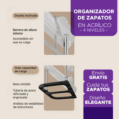 🥇 ORGANIZADOR DE ZAPATOS EN ACRÍLICO – 4 NIVELES 👟✨ Envío GRATIS 🚚💨