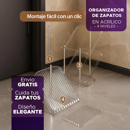 🥇 ORGANIZADOR DE ZAPATOS EN ACRÍLICO – 4 NIVELES 👟✨ Envío GRATIS 🚚💨