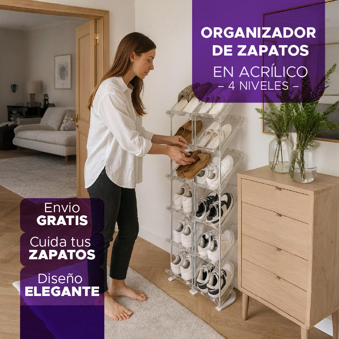 🥇 ORGANIZADOR DE ZAPATOS EN ACRÍLICO – 4 NIVELES 👟✨ Envío GRATIS 🚚💨