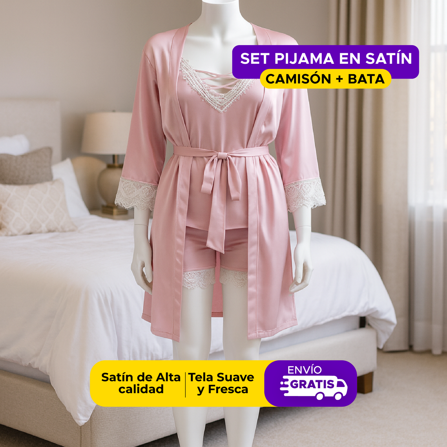 🌙🌸SET EN SATÍN ™ PIJAMA LEVANTADORA ULTRASUAVE🌙🌸