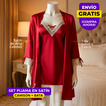 🌙🌸SET EN SATÍN ™ PIJAMA LEVANTADORA ULTRASUAVE🌙🌸