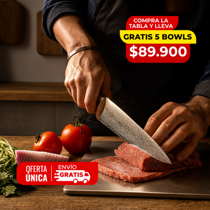 🔥COMBO STEELCHOP® TABLA EN ACERO ANTIBACTERIAL + 5 BOWLS  CON ALTA DURABILIDAD🔪