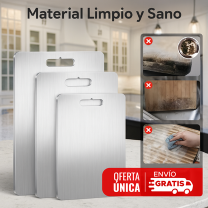 🔥COMBO STEELCHOP® TABLA EN ACERO ANTIBACTERIAL + 5 BOWLS  CON ALTA DURABILIDAD🔪