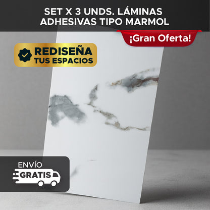 🏡✨ SET X 6 UNIDADES LÁMINAS ADHESIVAS TIPO MÁRMOL 💎