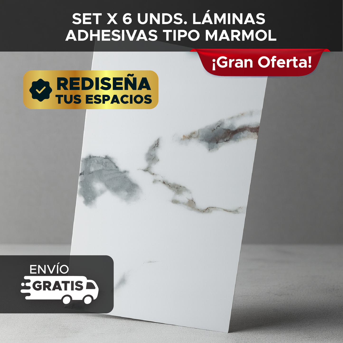 🏡✨ SET X 6 UNIDADES LÁMINAS ADHESIVAS TIPO MÁRMOL 💎