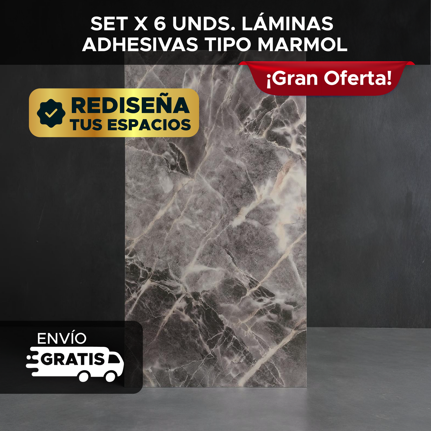 🏡✨ SET X 6 UNIDADES LÁMINAS ADHESIVAS TIPO MÁRMOL 💎