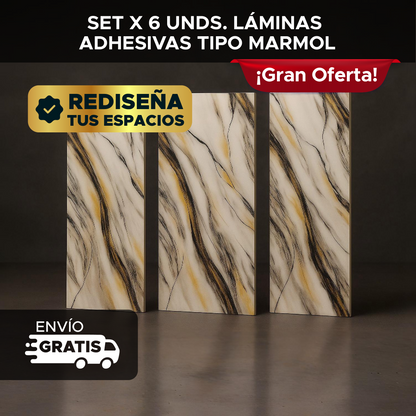 🏡✨ SET X 6 UNIDADES LÁMINAS ADHESIVAS TIPO MÁRMOL 💎