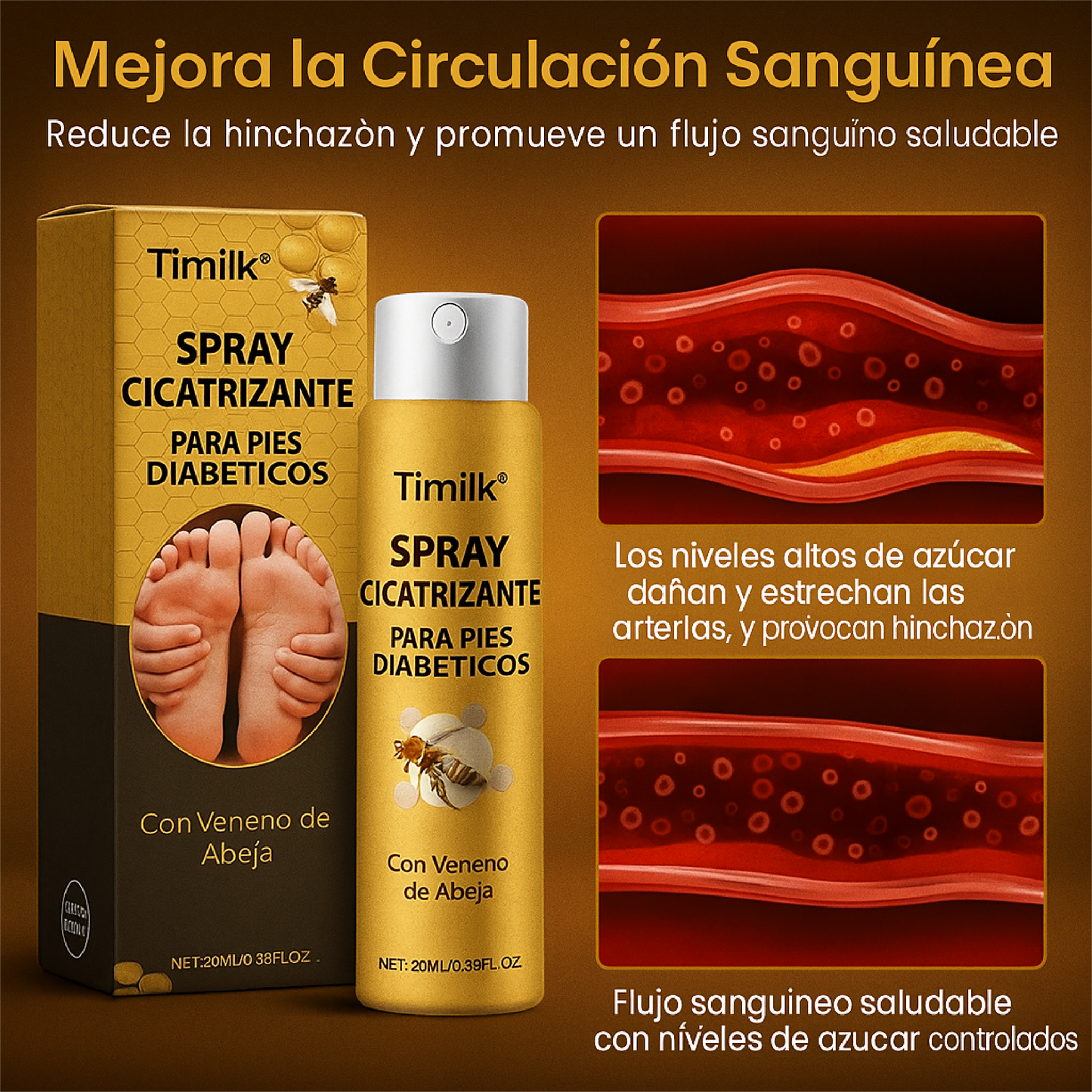 🦶✨ TIMILK® 2x1 SPRAY CURATIVO PARA PIES DIABÉTICOS A BASE DE VENENO DE ABEJAS 🐝