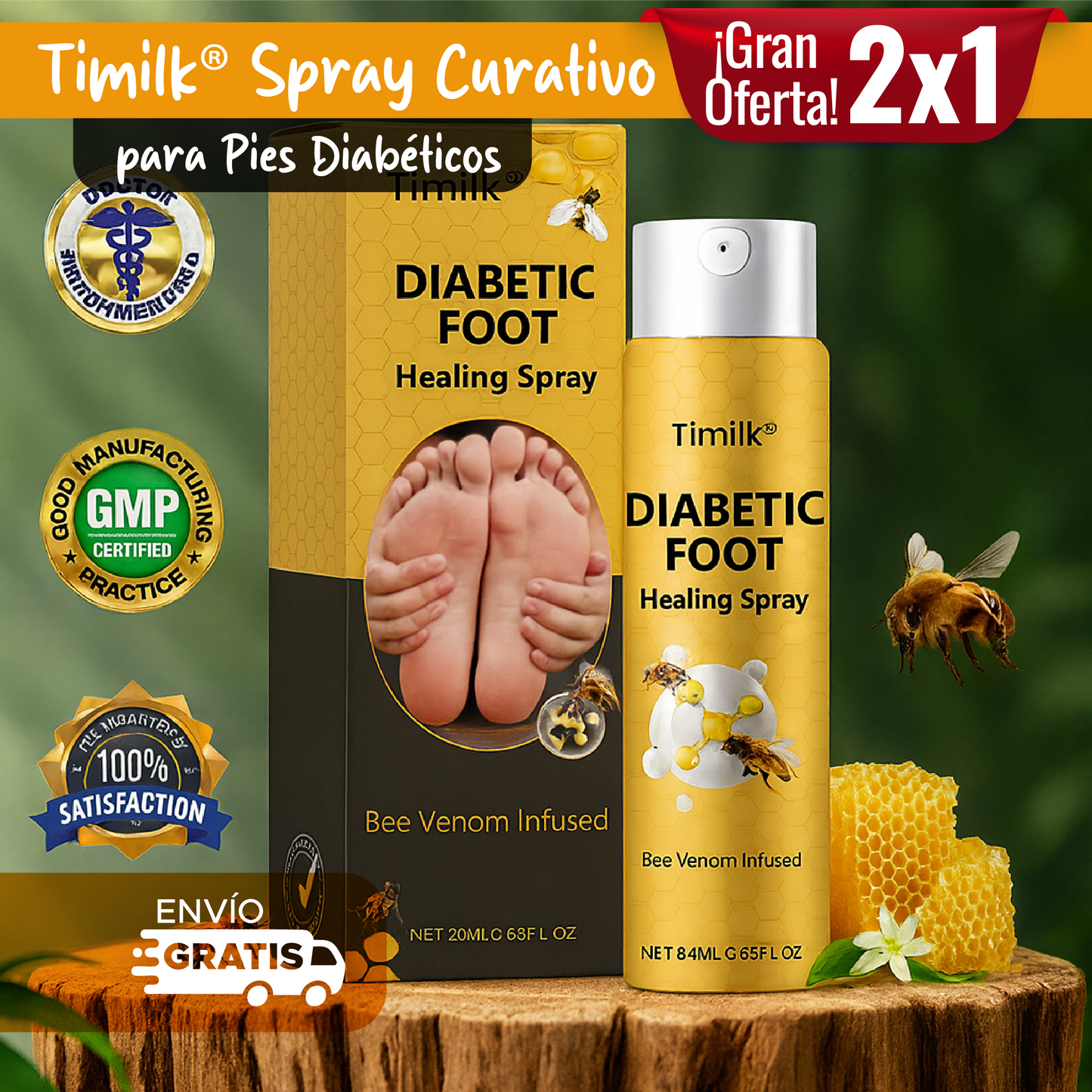 🦶✨ TIMILK® 2x1 SPRAY CURATIVO PARA PIES DIABÉTICOS A BASE DE VENENO DE ABEJAS 🐝
