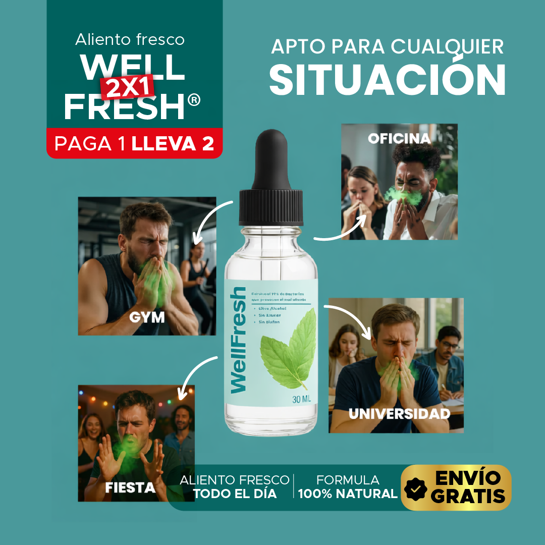 😁 Well Fresh® Spray Bucal🎁Elimina mal aliento🔥 2x1 + ENVÍO GRATIS por tiempo limitado 🚚✨