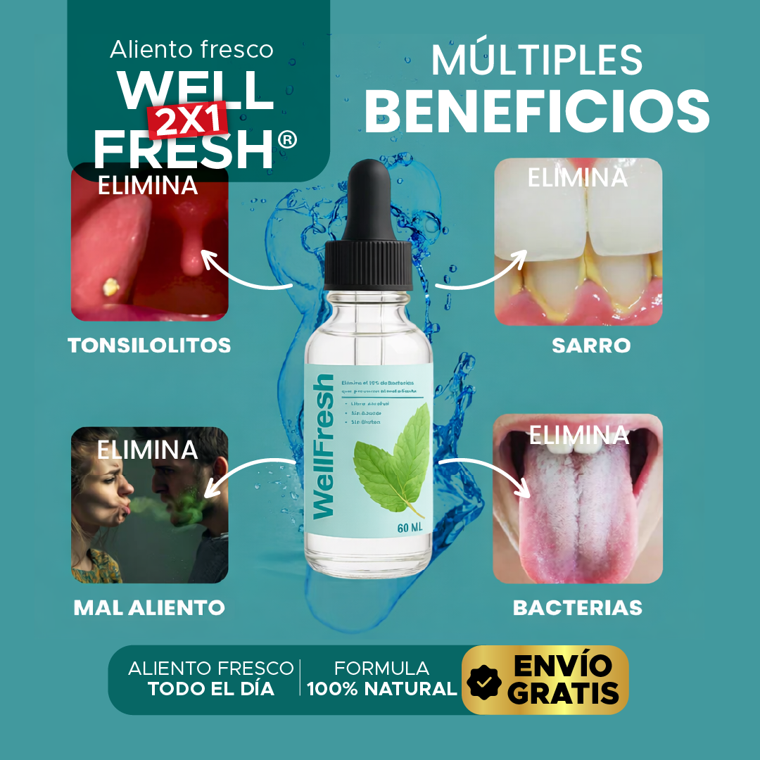 😁 Well Fresh® Spray Bucal🎁Elimina mal aliento🔥 2x1 + ENVÍO GRATIS por tiempo limitado 🚚✨