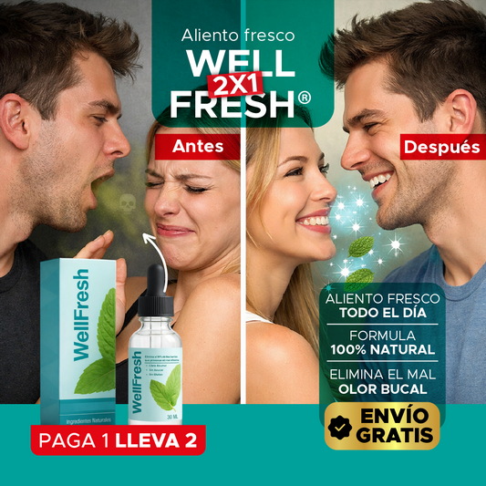 😁 Well Fresh® Spray Bucal🎁Elimina mal aliento🔥 2x1 + ENVÍO GRATIS por tiempo limitado 🚚✨